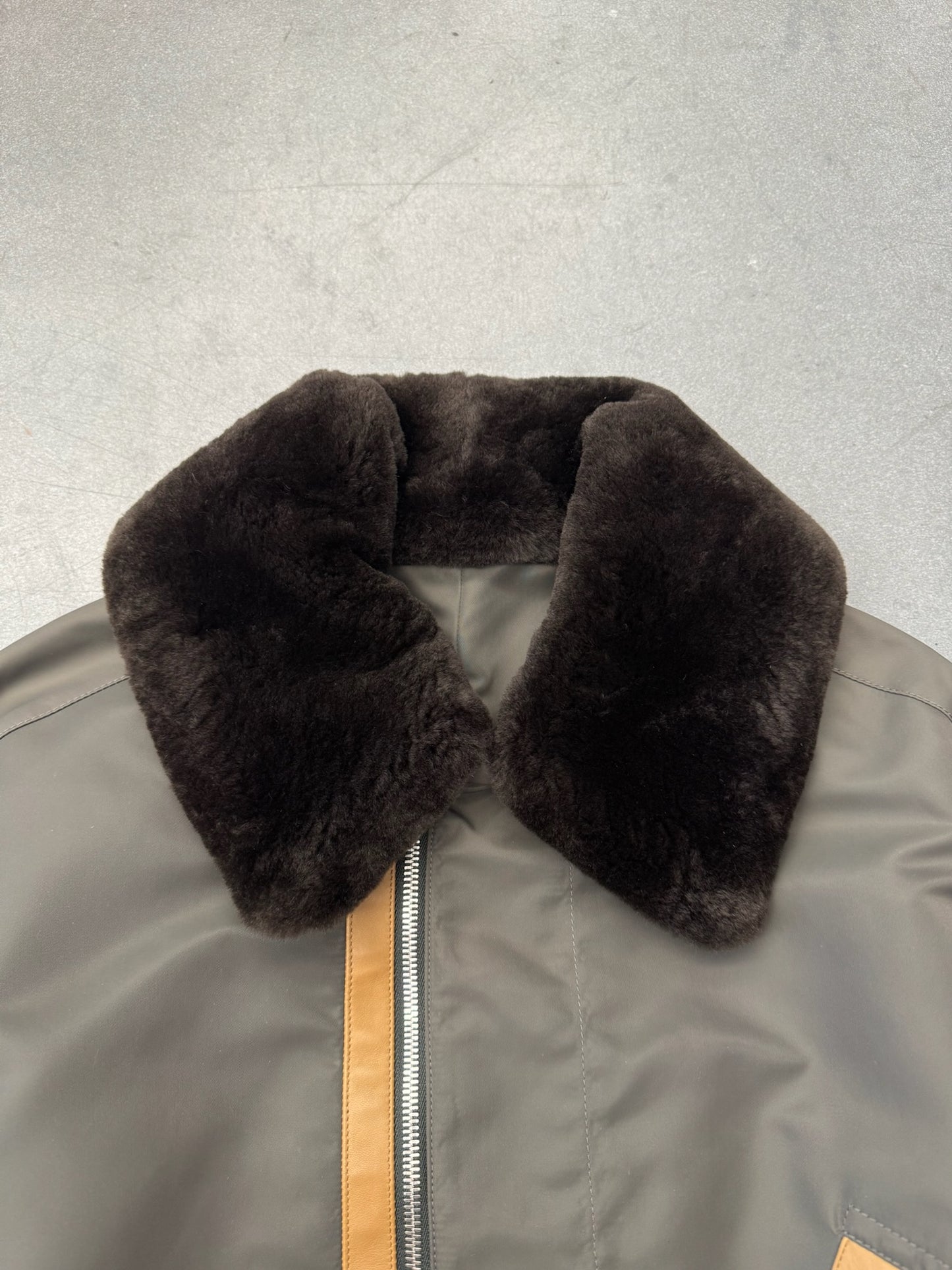HERMES OFF-CENTER FULL-ZIP JACKET WITH BROWN LEATHER
