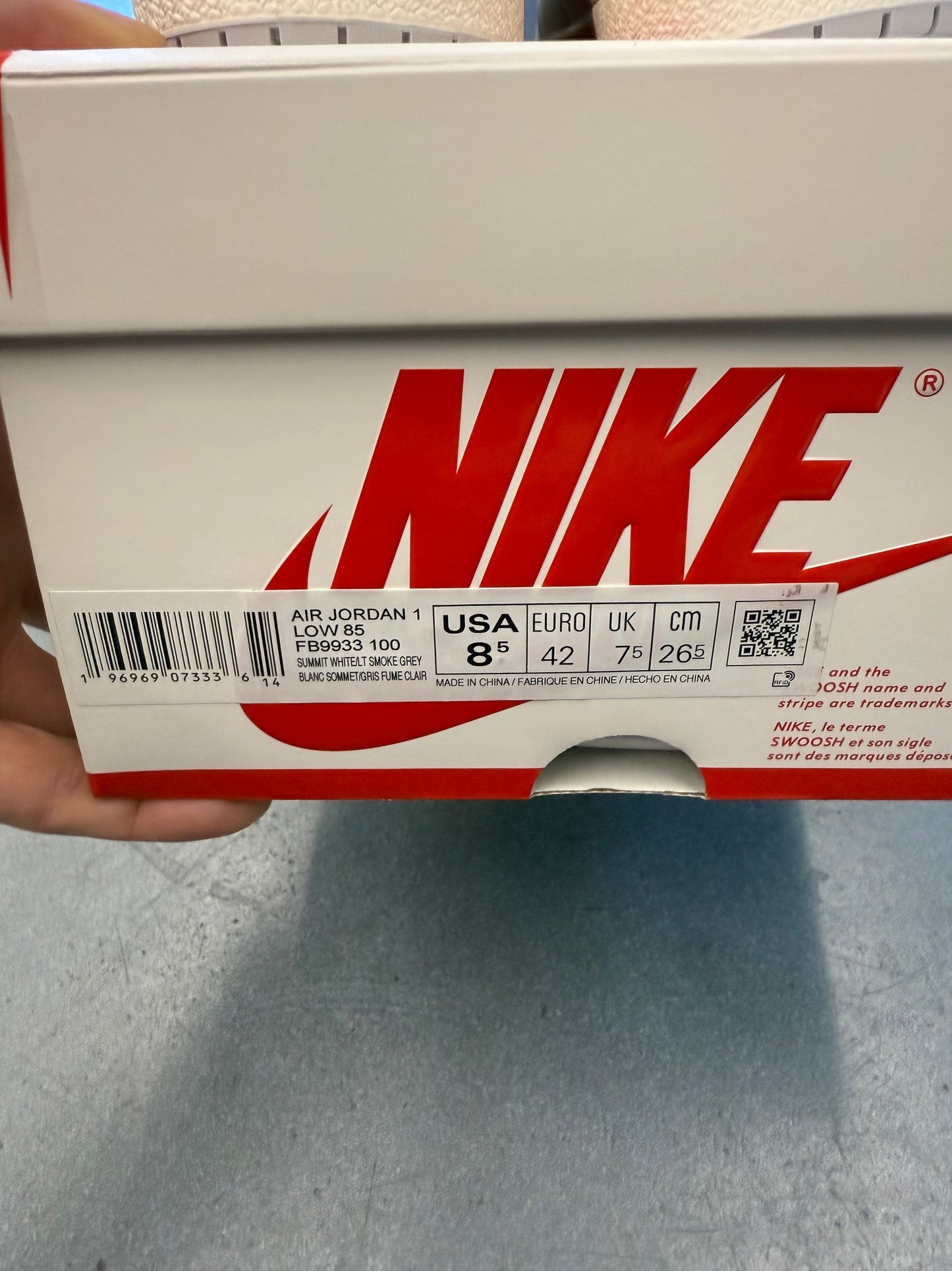 2023 SIZE 8.5 JORDAN 1 RETRO LOW '85 NEUTRAL GREY (PRE-OWNED WITH BOX)