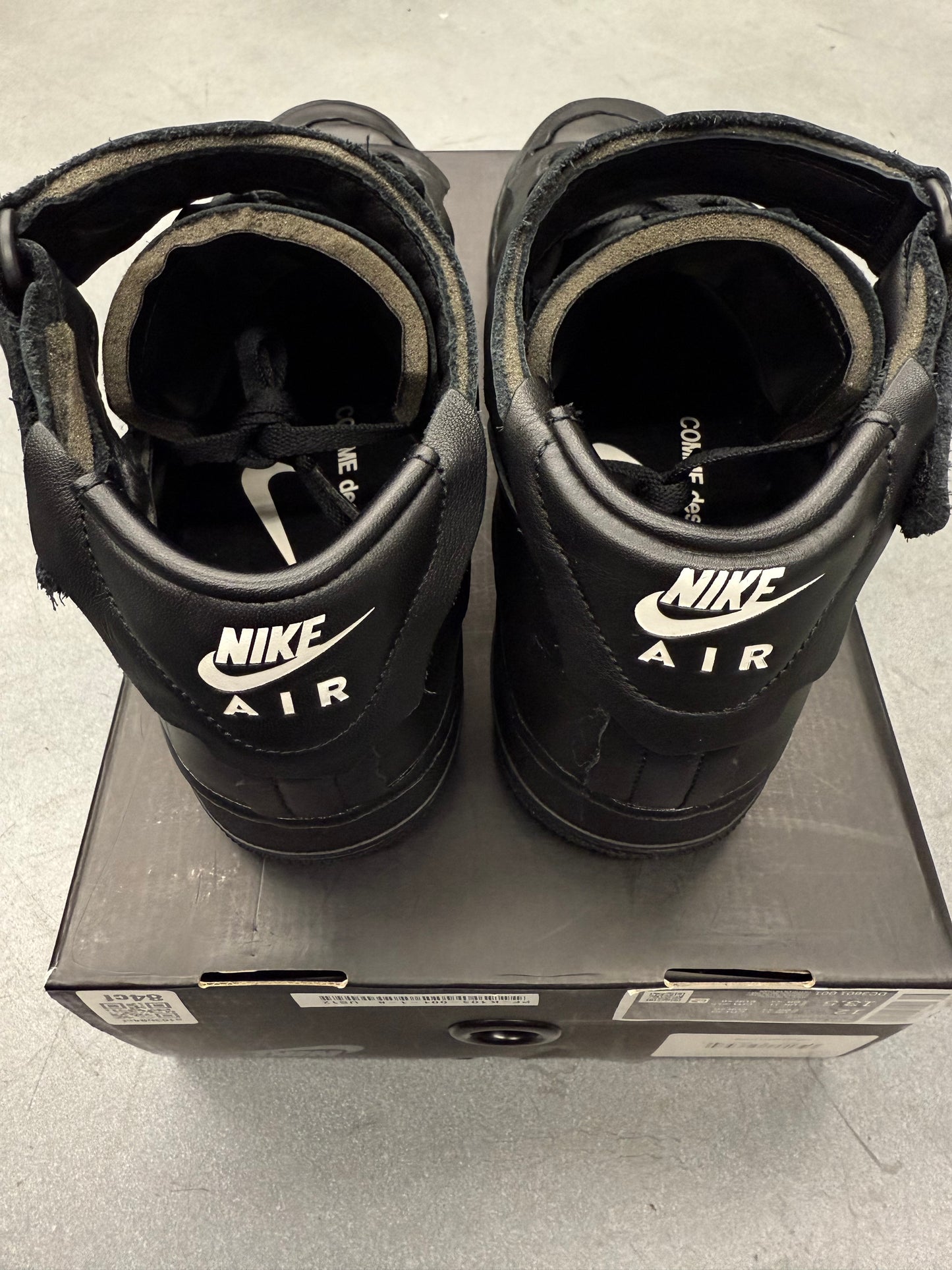 2020 SIZE 12 NIKE AIR FORCE 1 MID CDG COMME DES GARCONS BLACK (PRE-OWNED WITH BOX)