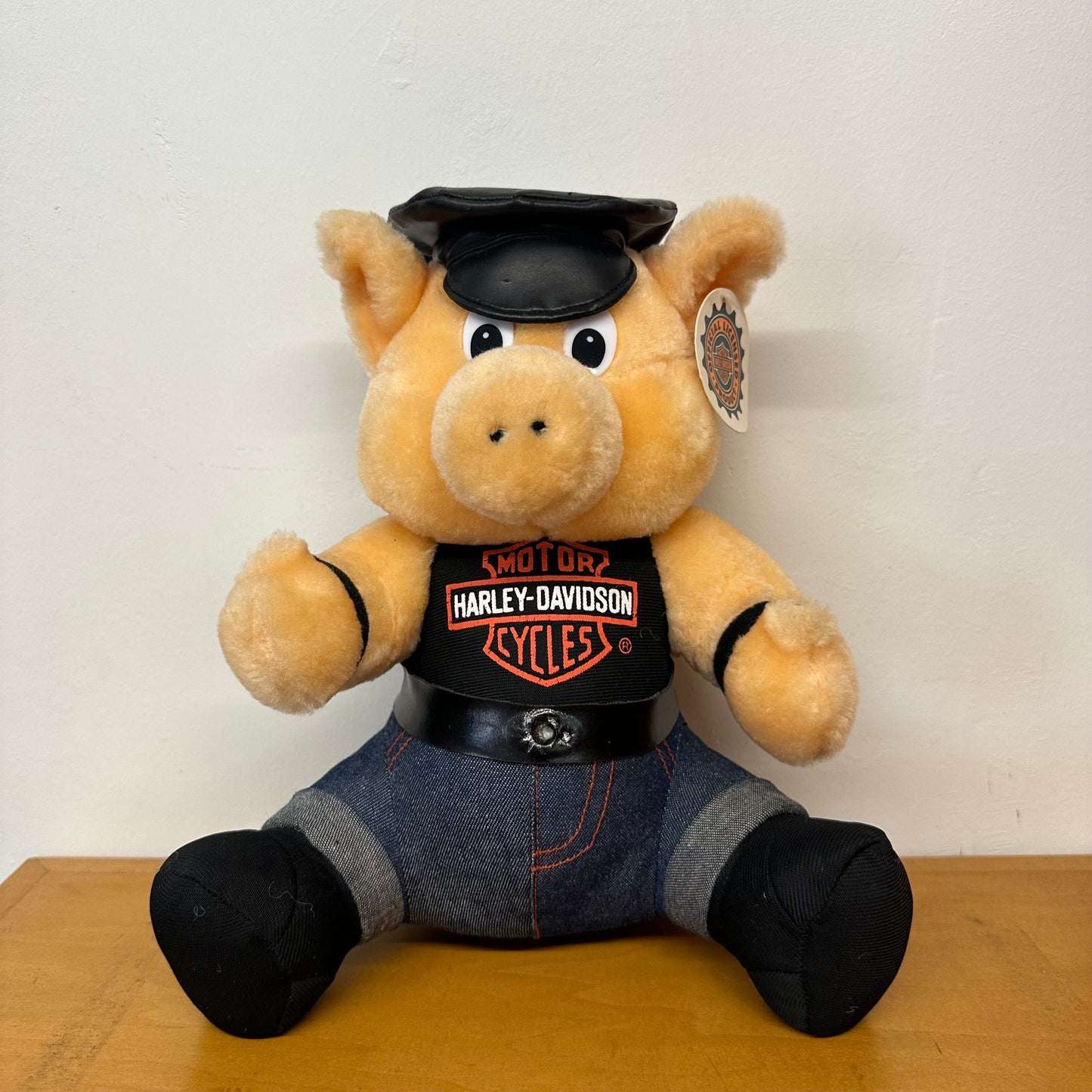 10” VINTAGE HARLEY-DAVIDSON PIG PLUSH LEATHER CAP NWT