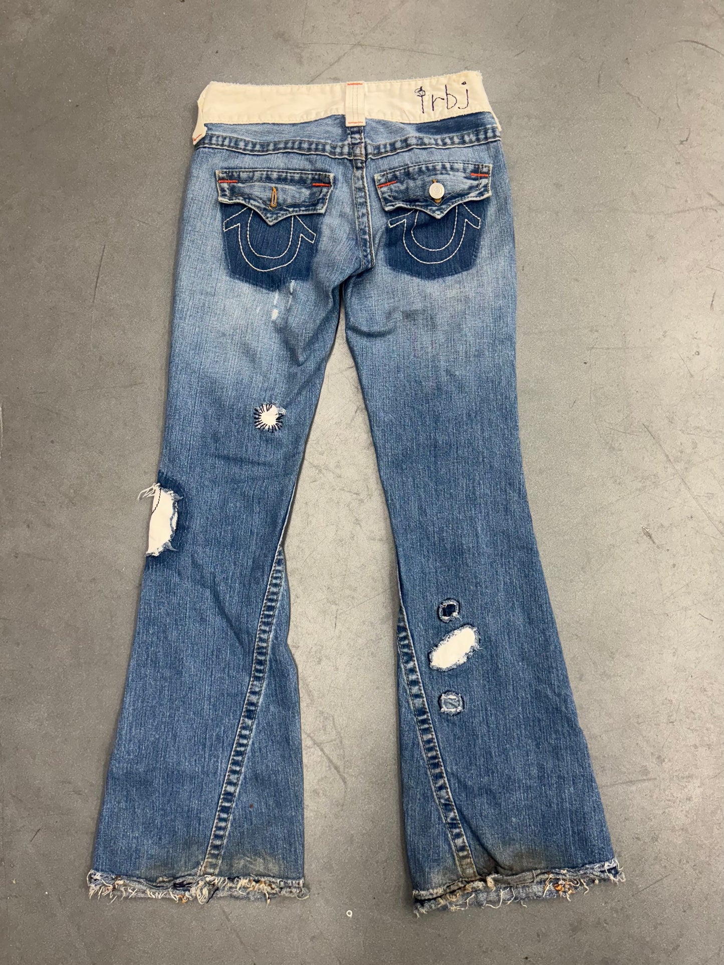 Y2K TRUE RELIGION PATCHWORK FLARED JEANS