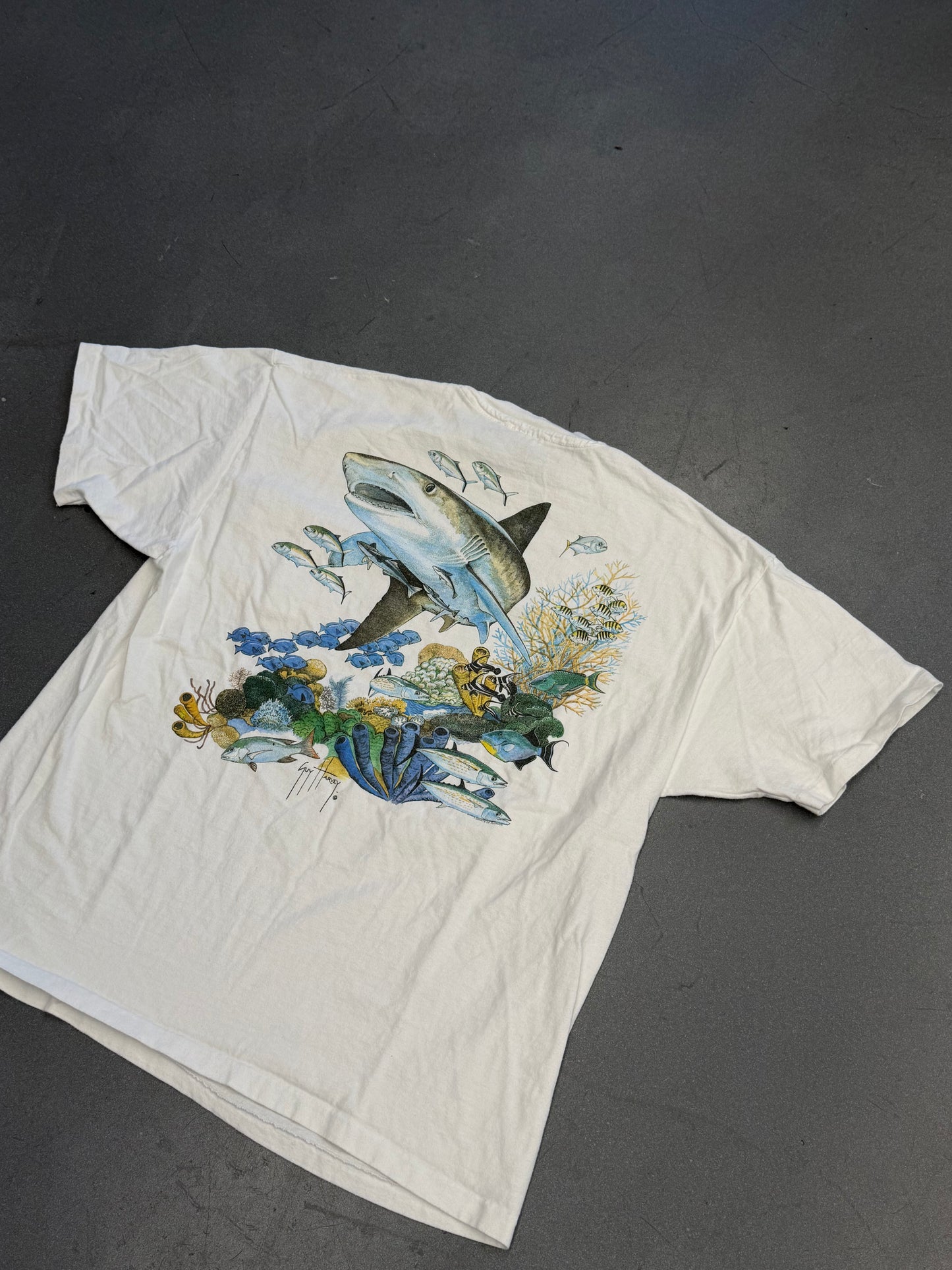 90S GUY HARVEY SHARK POCKET TEE (HANES BEEFY-T TAG)