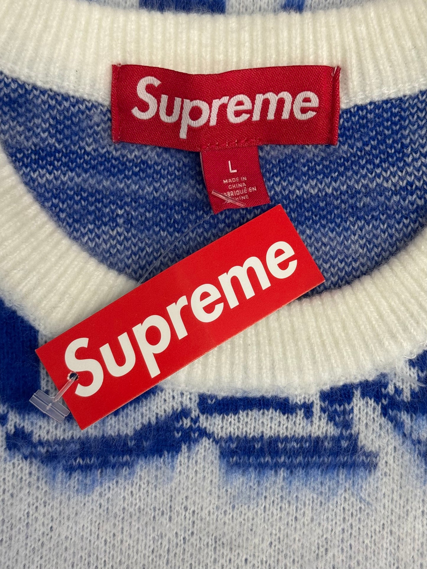 SS25 SUPREME MONEY SWEATER - WHITE/BLUE