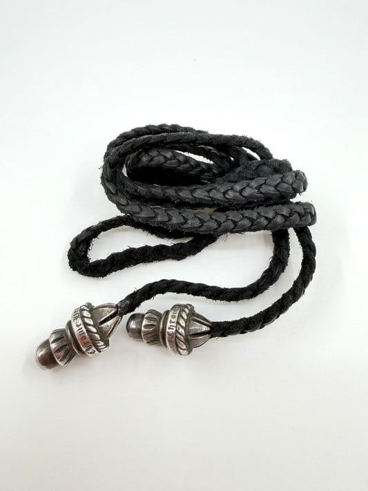 VINTAGE CHROME HEARTS LEATHER/SILVER BOLO TIE NECKLACE