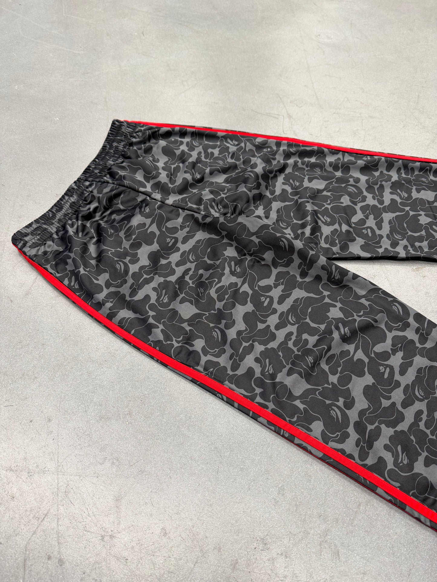 BAPE X ADIDAS ALL OVER PRINT TRACK PANTS - BLACK/RED (S) (NEW)