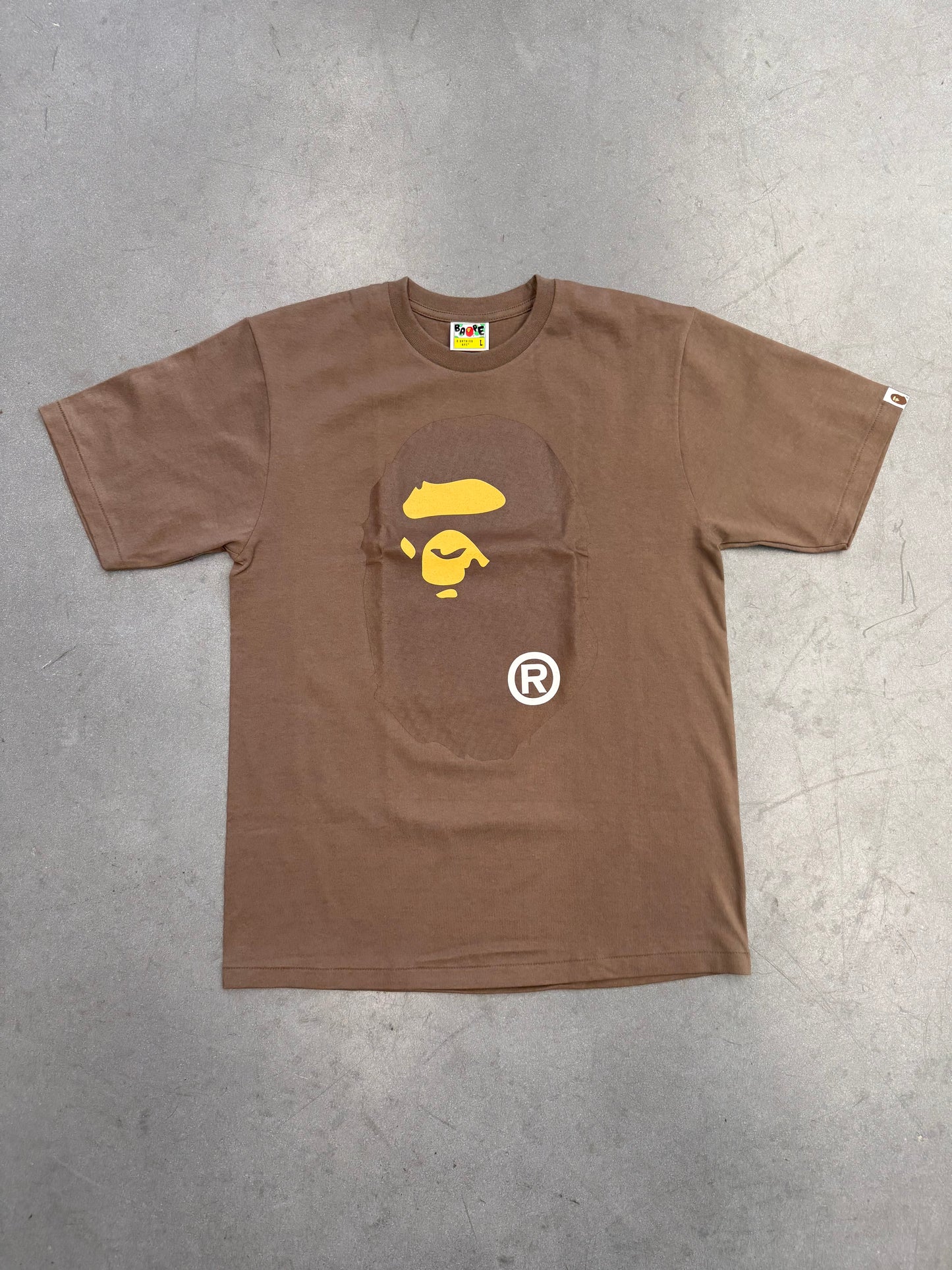 FW23 A BATHING APE BAPE BIG APE HEAD TEE - BROWN (L) (NEW IN BAG)