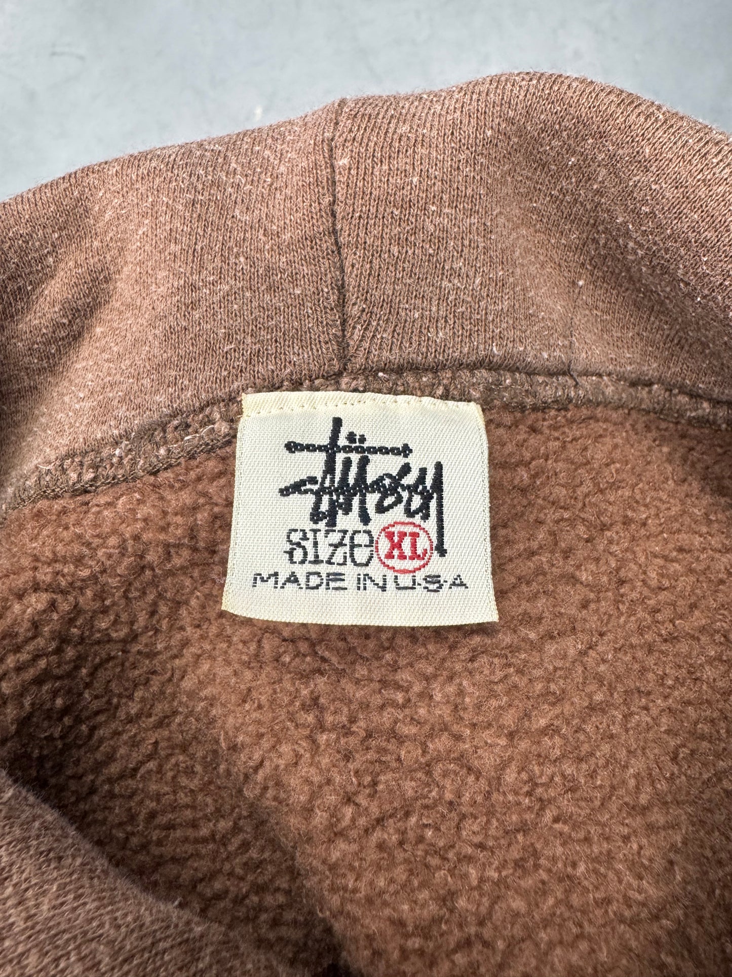 90S STUSSY EMBROIDERED SIDE LOGO HOODIE (MADE IN USA STUSSY TAG)