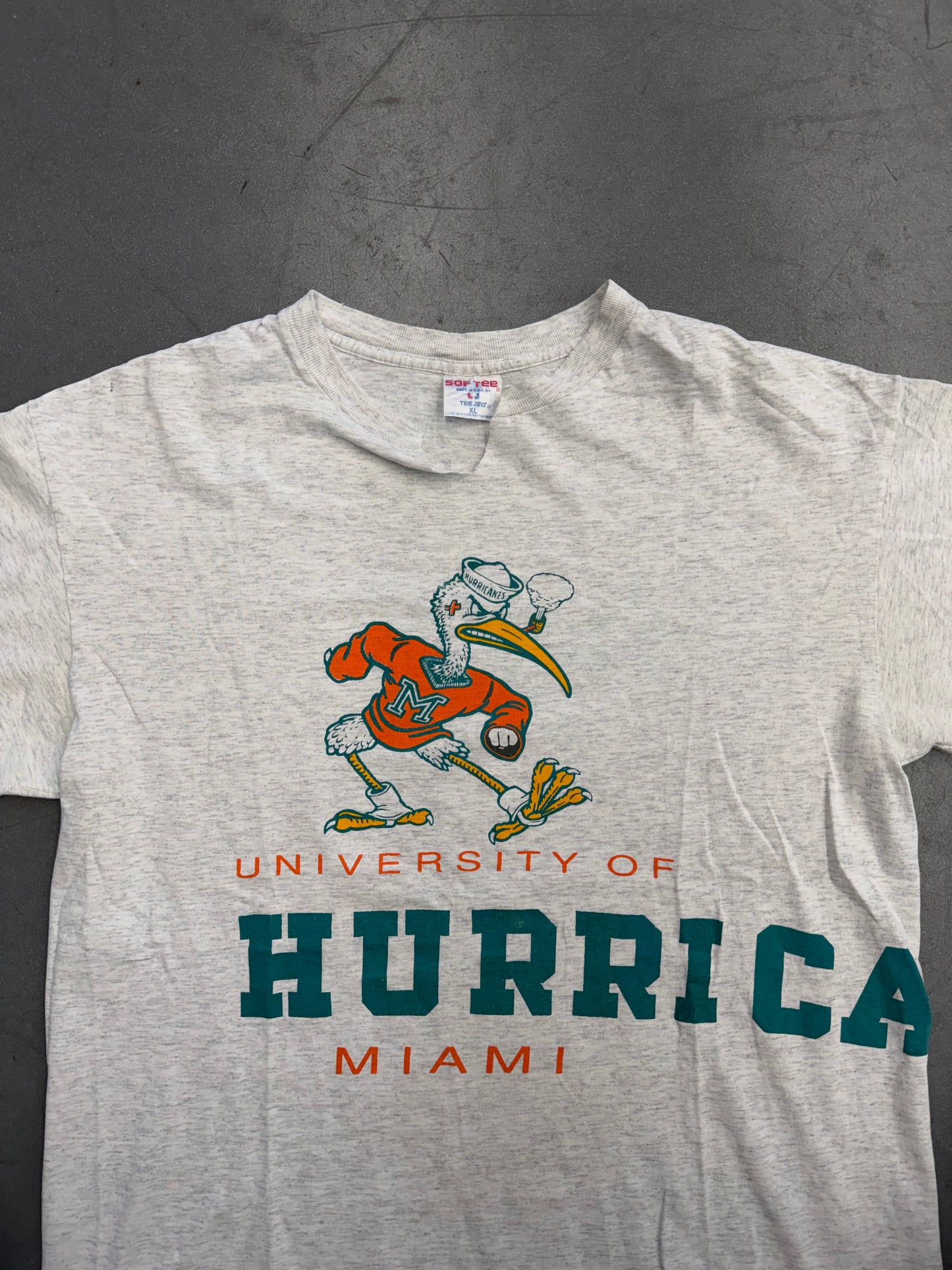 90'S UNIVERSITY OF MIAMI HURRICANES WRAP AROUND CUT NECK TEE (SOF TEE TAG)