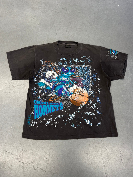 1992 NBA CHARLOTTE HORNETS SHATTERED BACKBOARD BASKETBALL TEE (CHANGES TAG)