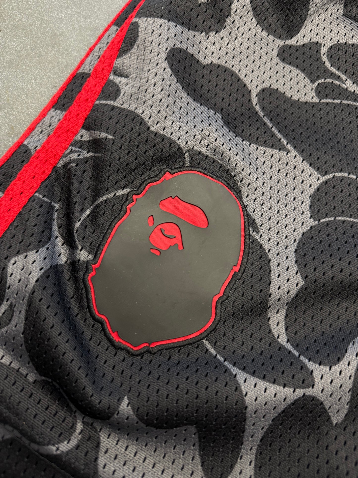 BAPE X ADIDAS DAME MESH SHORTS - BLACK/RED (M) (NEW)