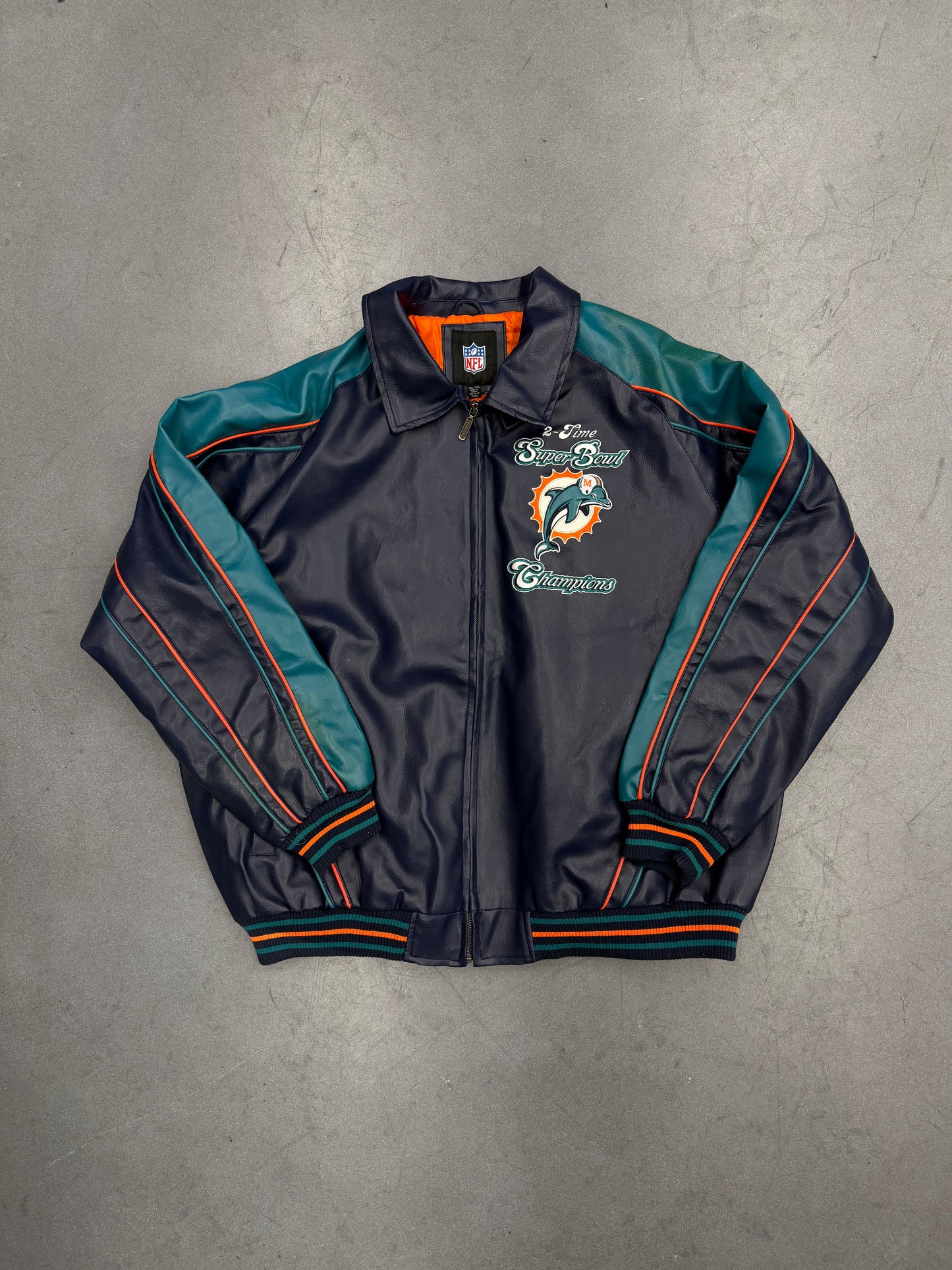 VINTAGE MIAMI DOLPHINS 2-TIME SUPER BOWL NFL LEATHER JACKET