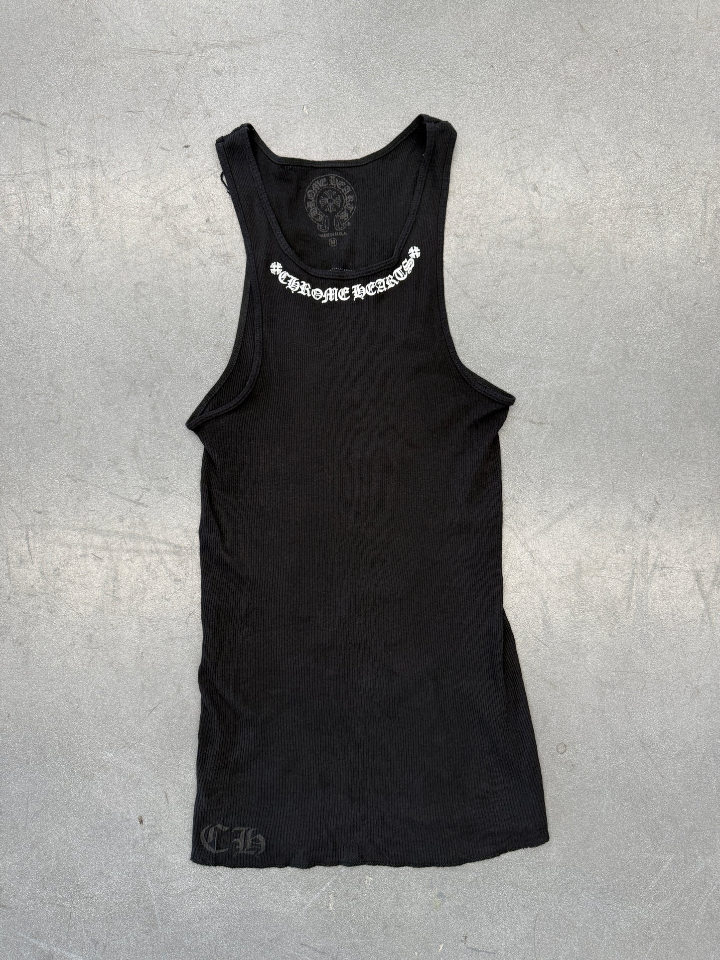 CHROME HEARTS NECK SCROLL LOGO RIB TANK TOP - BLACK