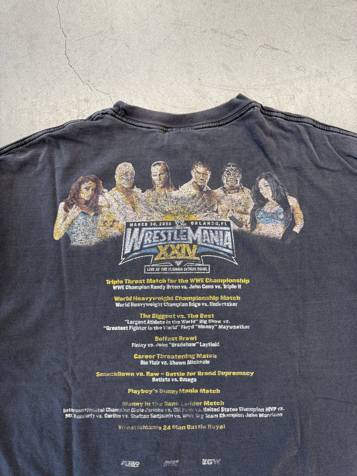 2008 WRESTLEMANIA XXIV FLOYD MAYWEATHER BIG SHOW MATCH CARD FADED TEE (WWE TAG)