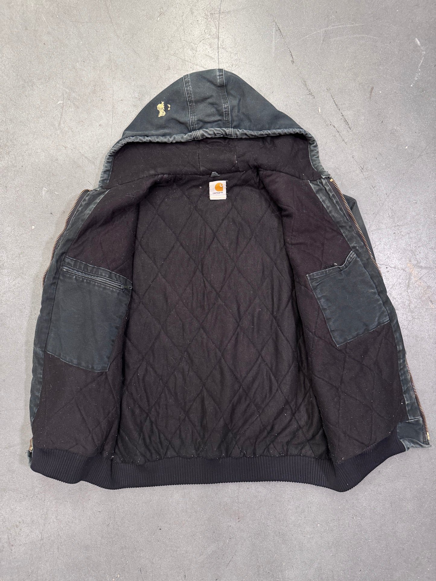 2000'S CARHARTT INSULATED CANVAS HOODIE - DARK GREEN (BLACK WAIST CUFF) (FADED TAGS XL)