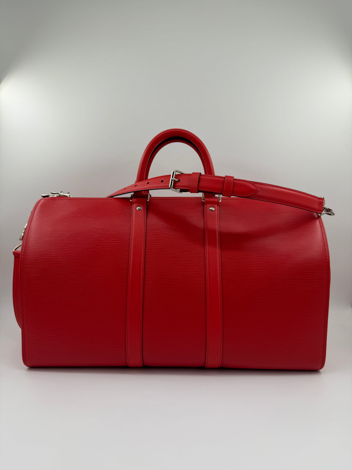 FW17 LOUIS VUITTON X SUPREME KEEPALL BANDOULIERE 45 RED EPI LEATHER DUFFLE BAG