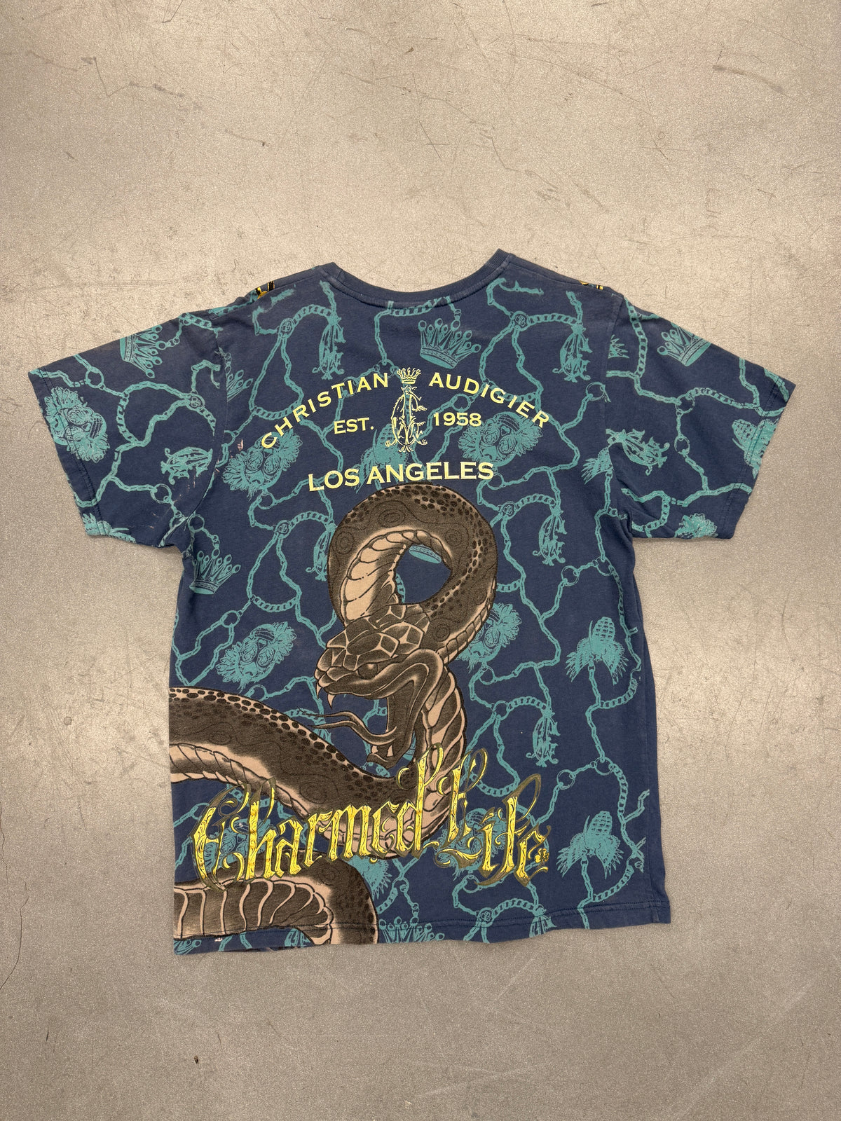 CHRISTIAN AUDIGIER FOREVER GOLD CHAIN NAVY TEE