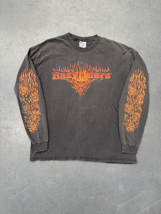 90S EASYRIDERS BIKER SKULL FLAME LONG SLEEVE TEE (HANES BEEFY TAG)
