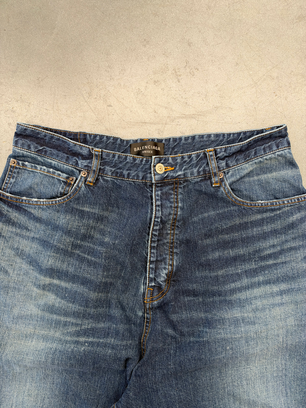 BALENCIAGA BAGGY FADED DENIM JEANS - BLUE
