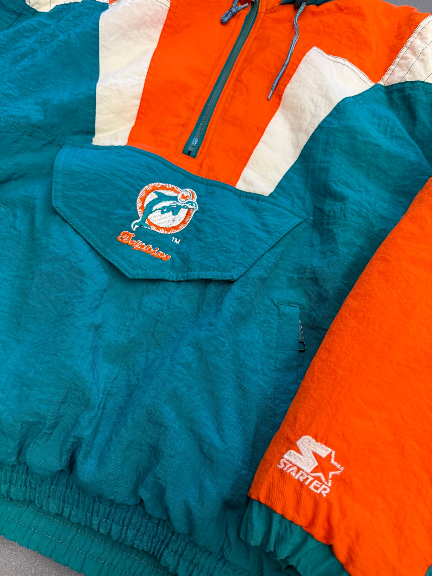 90S STARTER MIAMI DOLPHINS 1/4 ZIP PUFFER JACKET (STARTER PRO LINE TAG)