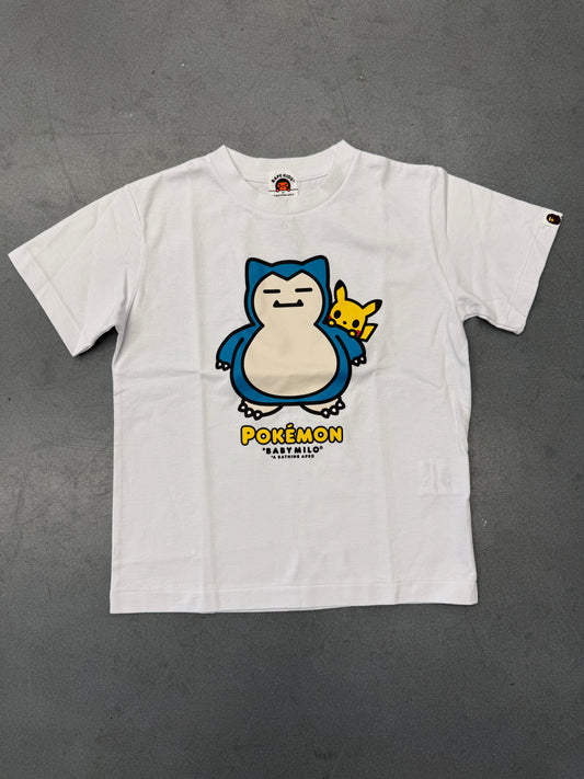 BAPE KIDS SNORLAX AND PIKACHU POKEMON TEE - WHITE