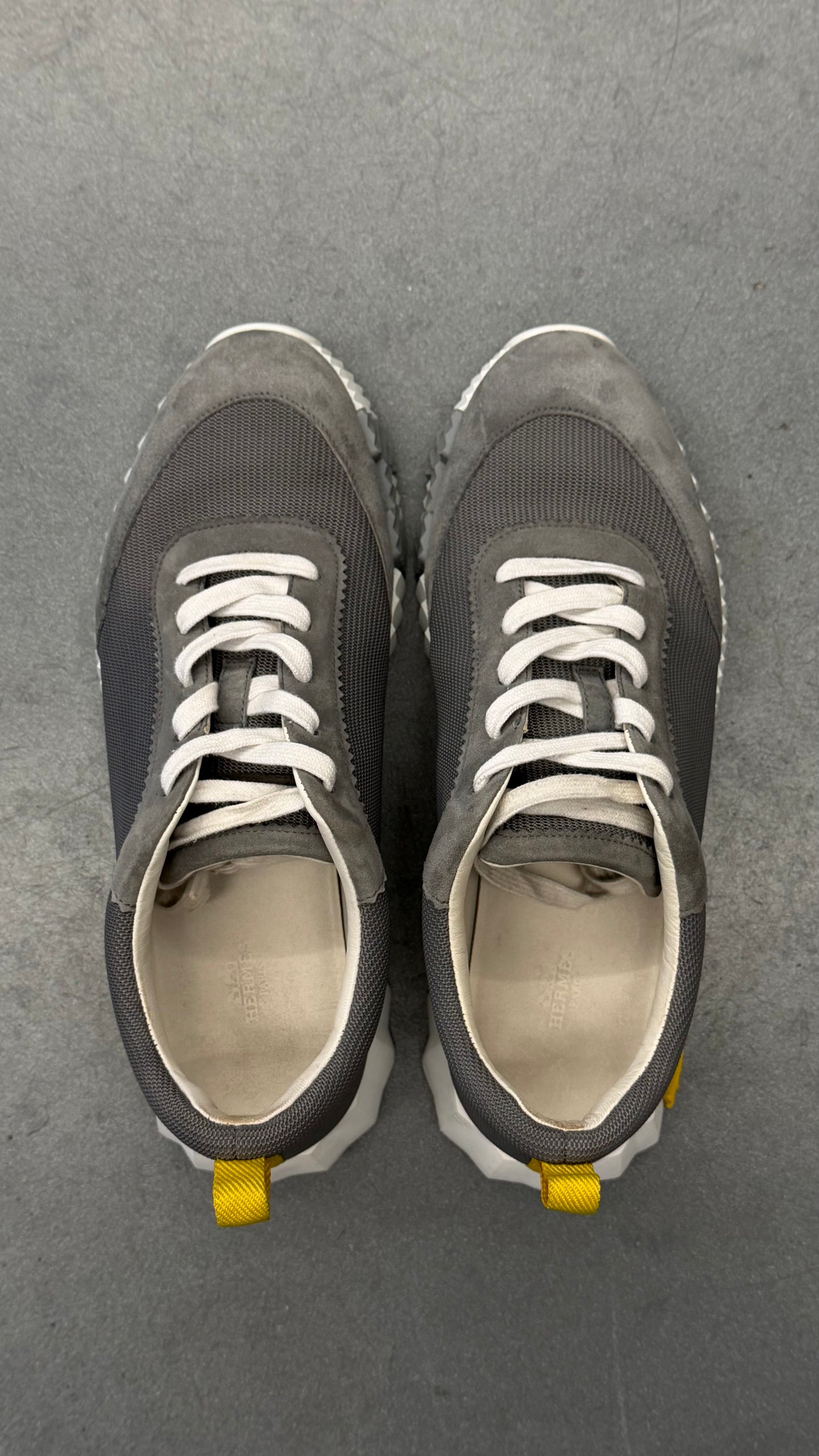 HERMES BOUNCING SNEAKER SUEDE GOATSKIN LEATHER - SMOKY GRAY/YELLOW SIZE 43 (WITH BOX)
