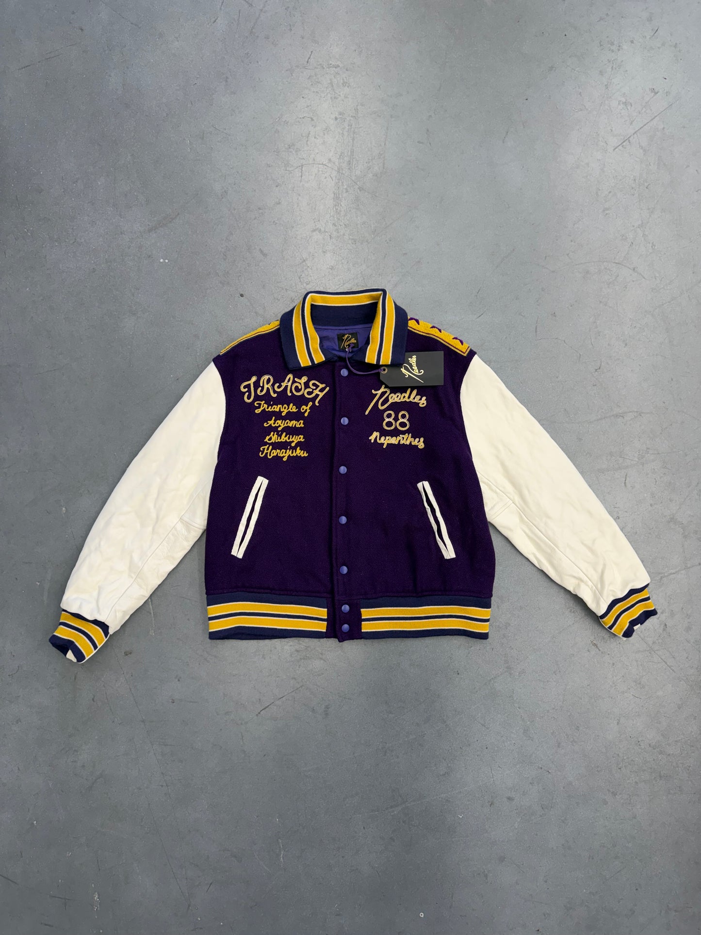 NEEDLES LETTERED WOOL MELTON JACKET - PURPLE