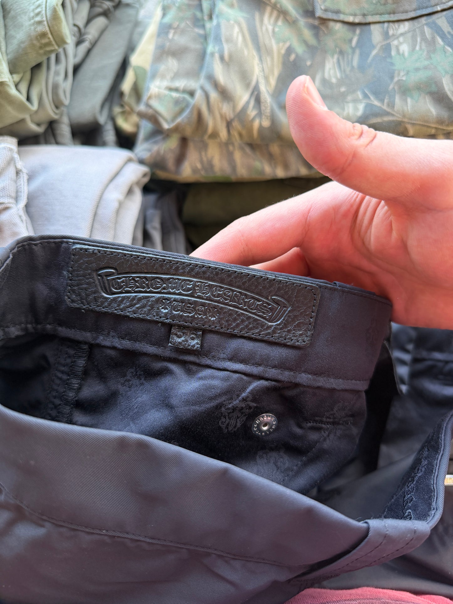 CHROME HEARTS CARPENTER DOUBLE KNEE NYLON/LEATHER PANTS (36)