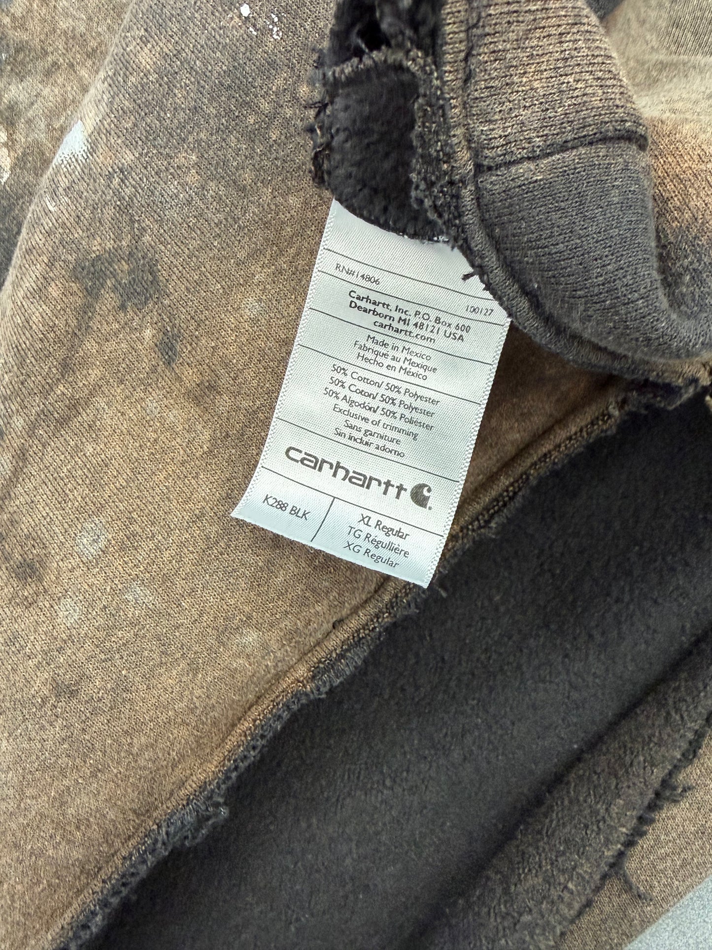 Y2K CARHARTT FADED DISTRESSED PAINT SPLATTERED THRASHED HOODIE K288BLK ORIGINAL FIT