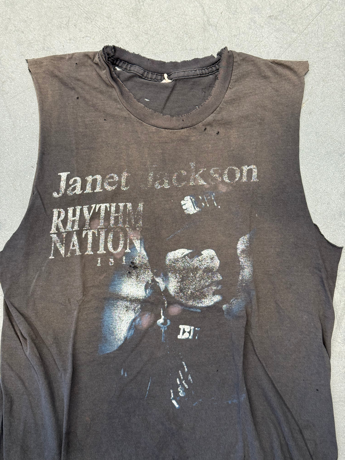 1990 JANET JACKSON RHYTHM NATION EUROPEAN TOUR DISTRESSED CUT-OFF TEE