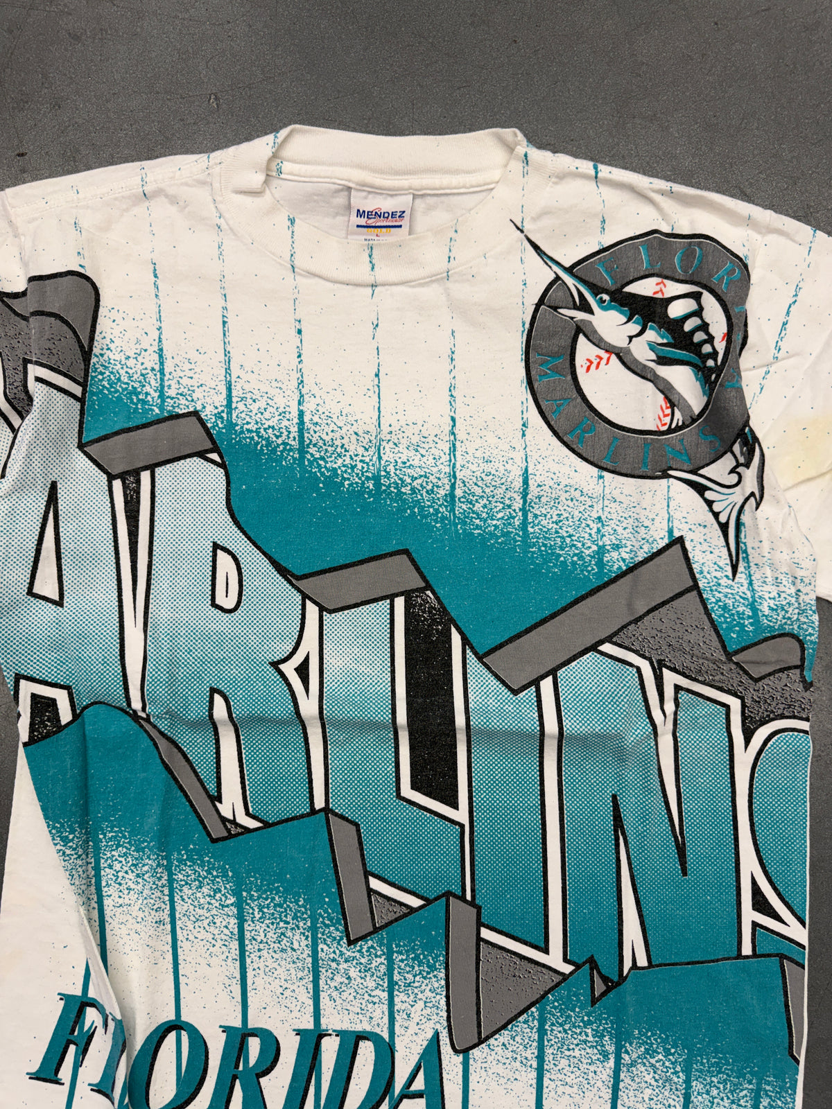 1994 FLORIDA MARLINS HENRY-AARON FRONT AOP TEE (MENDEZ SPORTSWEAR TAG)