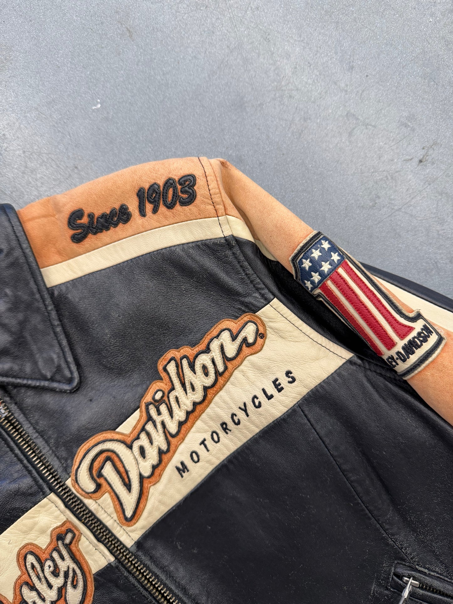 Y2K HARLEY-DAVIDSON "RIDE TO LIVE" FADED FULL-ZIP LEATHER JACKET