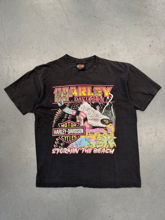 90S HARLEY-DAVIDSON STORMIN' THE BEACH EAGLE NEON PRINT TEE