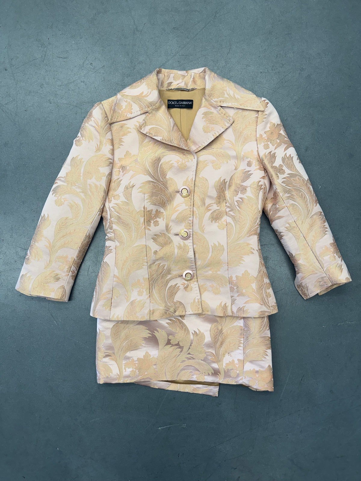 VINTAGE DOLCE & GABBANA FLORAL PRINT EMBELLISHED LINEN MINI DRESS