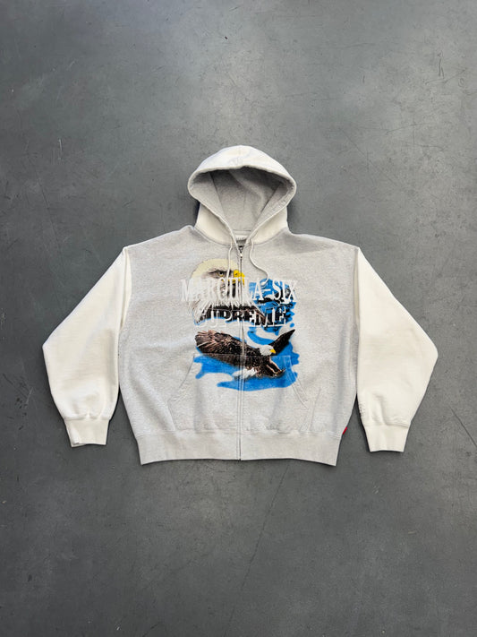 SS26 SUPREME MM6 MAISON MARGIELA EAGLE ZIP UP HOODED SWEATSHIRT - WHITE
