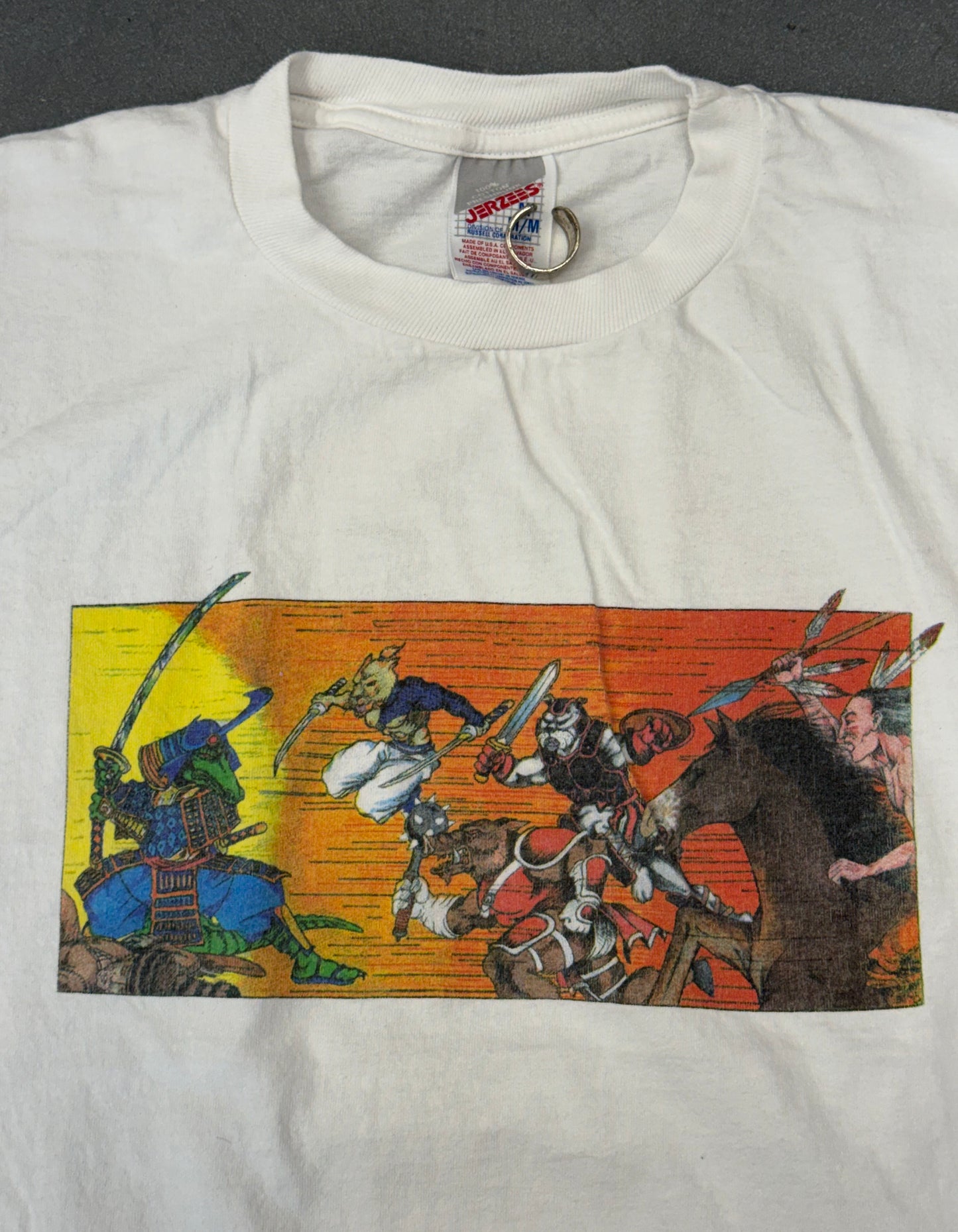 90S JAPANESE STYLE "THERE CAN BE ONLY ONE" ANIMAL SAMURAI TEE (JERZEES TAG)