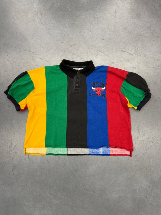90S CHICAGO BULLS MULTI COLOR STRIPED PANEL POLO (LOGO 7 TAG)