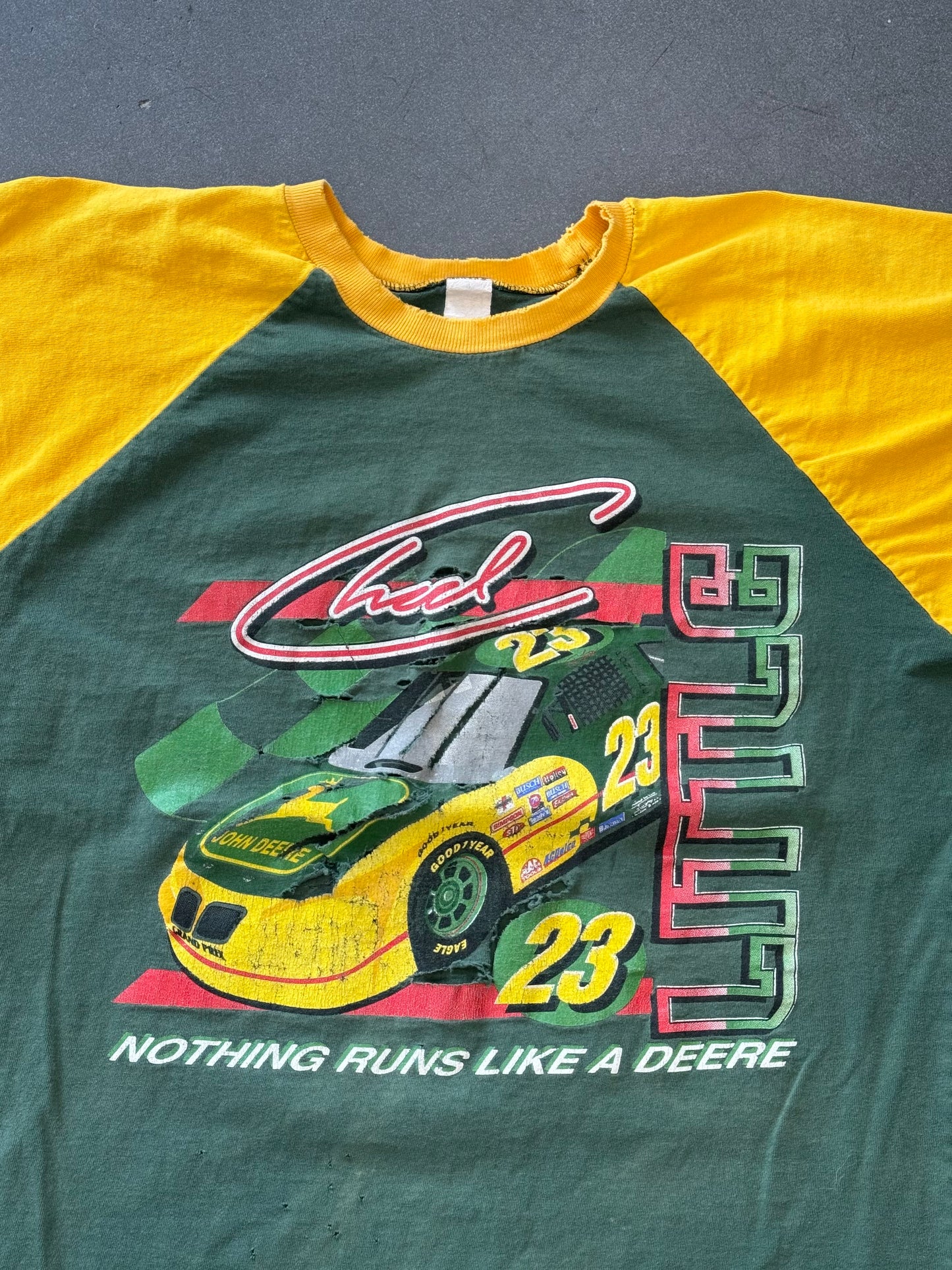 Y2K CHAD LITTLE JOHN DEERE "NOTHING RUNS LIKE A DEERE" DISTRESSED TEE (FADED TAG)