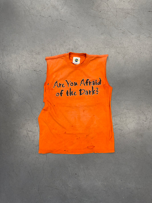 2000 UNIVERSAL HALLOWEEN HORROR NIGHTS X JACK-IN-THE-BOX "ARE YOU AFRAID OF THE DARK?" DISTRESSED CUTOFF TEE