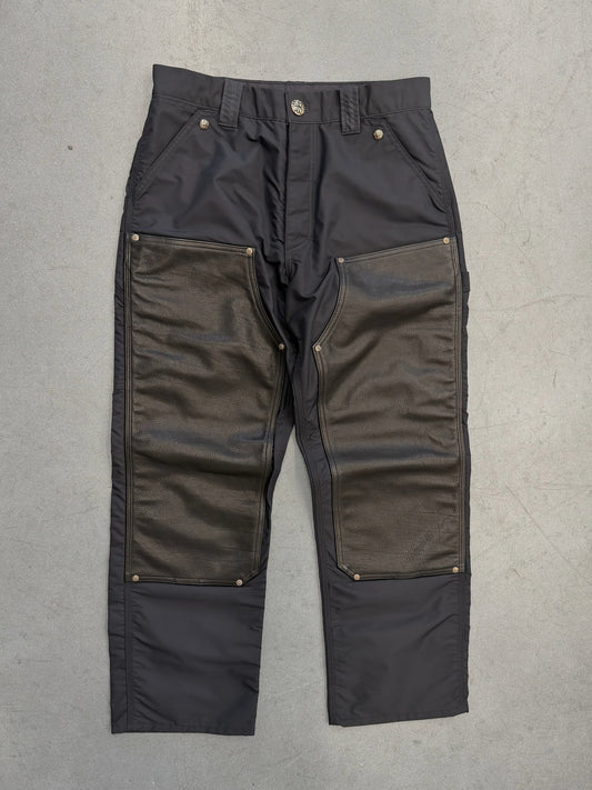 CHROME HEARTS NYLON LEATHER DOUBLE KNEE WIDE CARPENTER PANT - BLACK