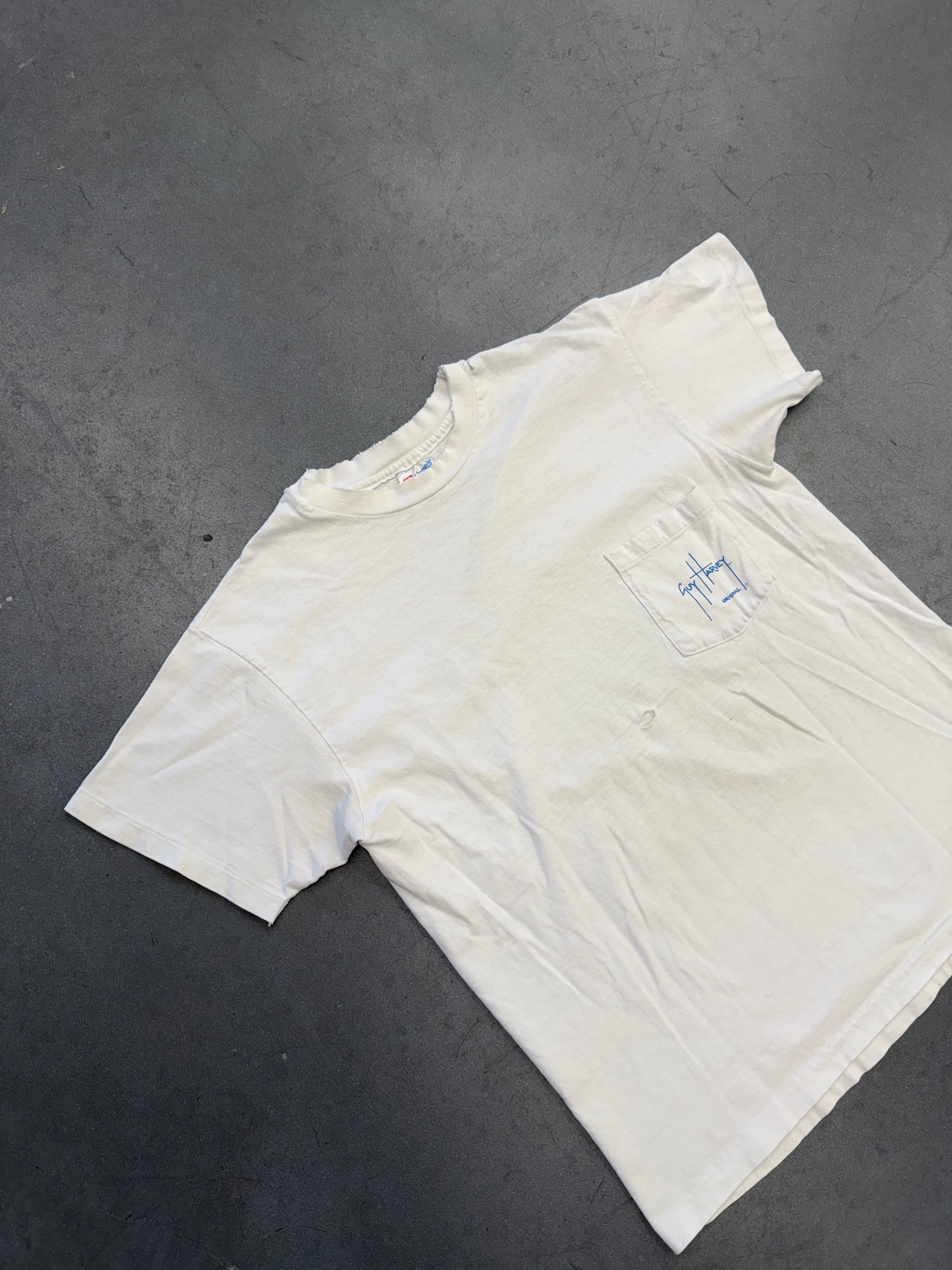 90'S GUY HARVEY RED FISH + BLUE CRAB POCKET TEE (HANES BEEFY-T TAG)