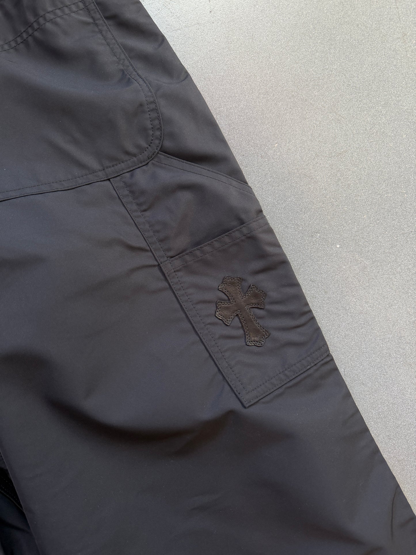 CHROME HEARTS CARPENTER DOUBLE KNEE NYLON/LEATHER PANTS (36)