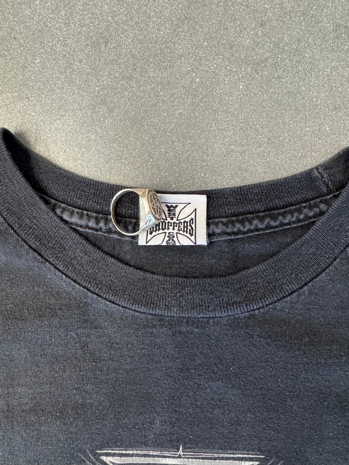 00'S WEST COAST CHOPPERS IRON CROSS LOGO  "WEST COAST CHOPPERS" SPELLOUT LS TEE (JESSE WHO TAG) -L/XL
