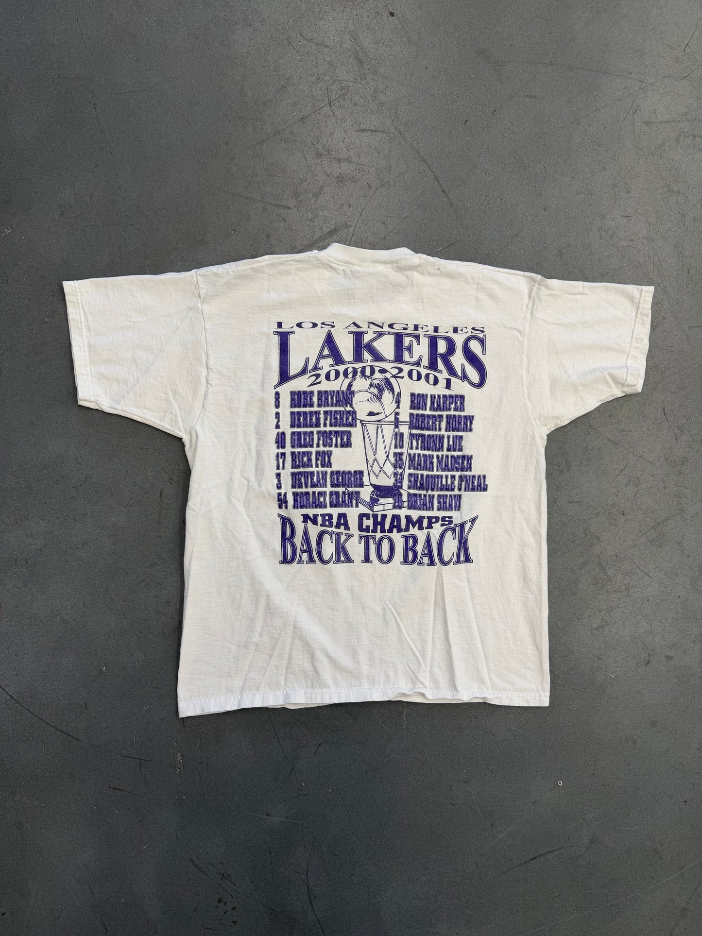 2000-01 LOS ANGELES LAKERS NBA CHAMPS BACK TO BACK! TEE (FOTL TAG)