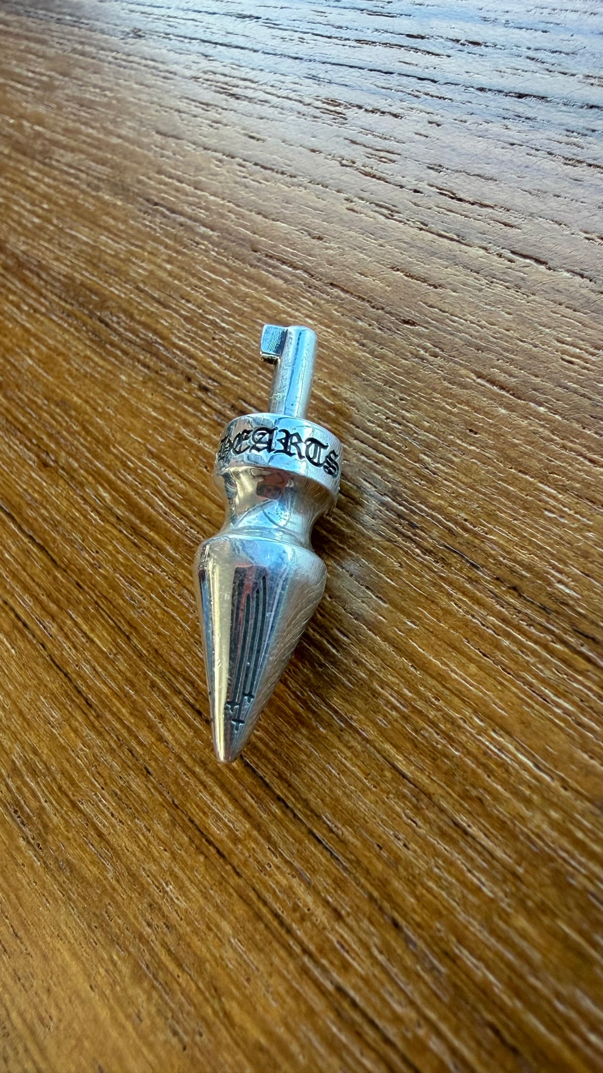 CHROME HEARTS LOVE'S NOT DEAD SILVER FLEUR LOCK PENDANT AND SPIKE KEY