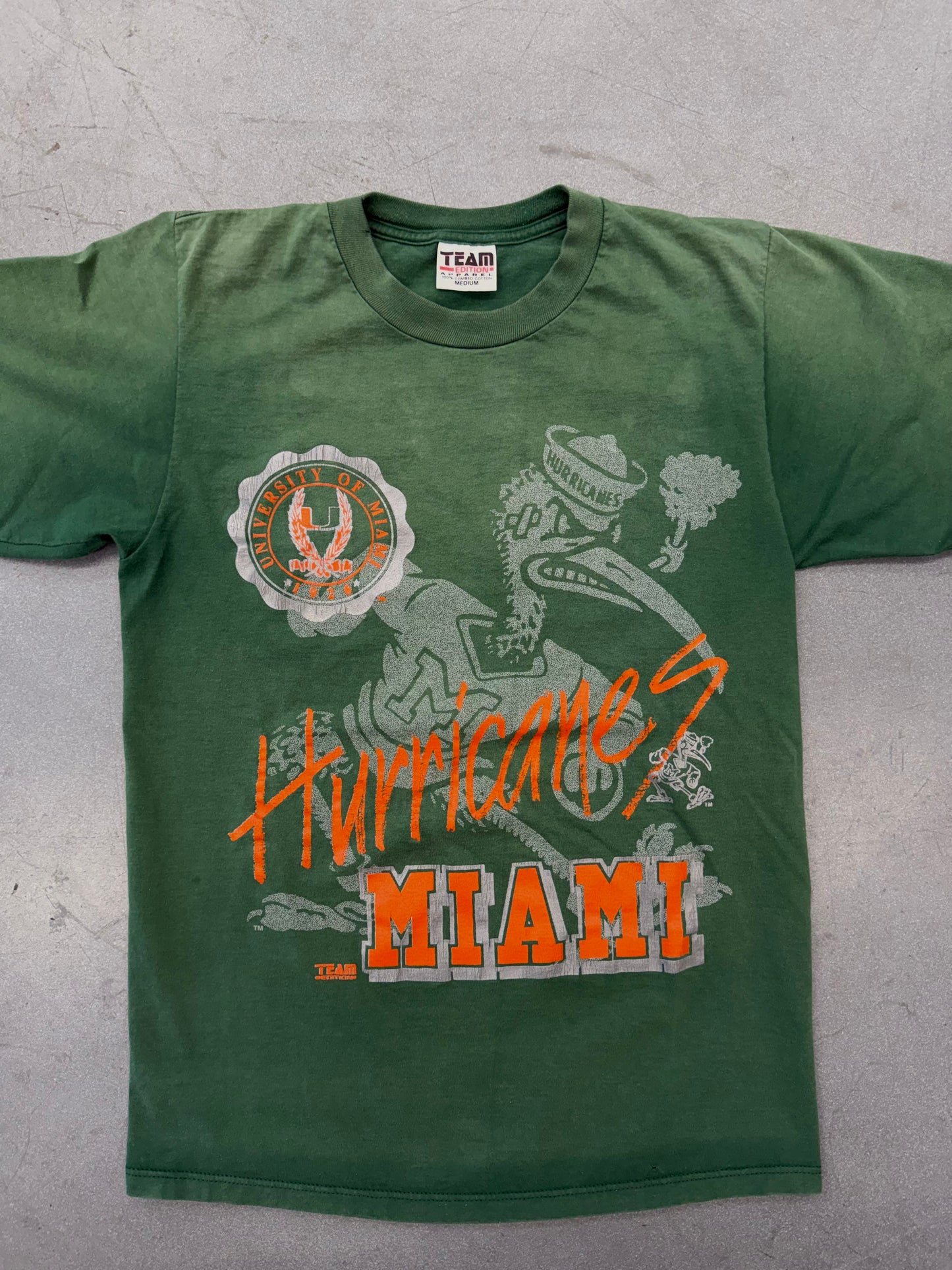 90S UNIVERSITY OF MIAMI HURRICANES FADED IBIS TEE (TEAM EDITION TAG)