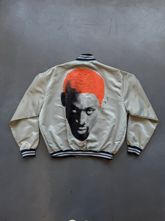 90'S NIKE DENNIS RODMAN ORANGE HAIR SATIN BOMBER JACKET (WHITE NIKE TAG)