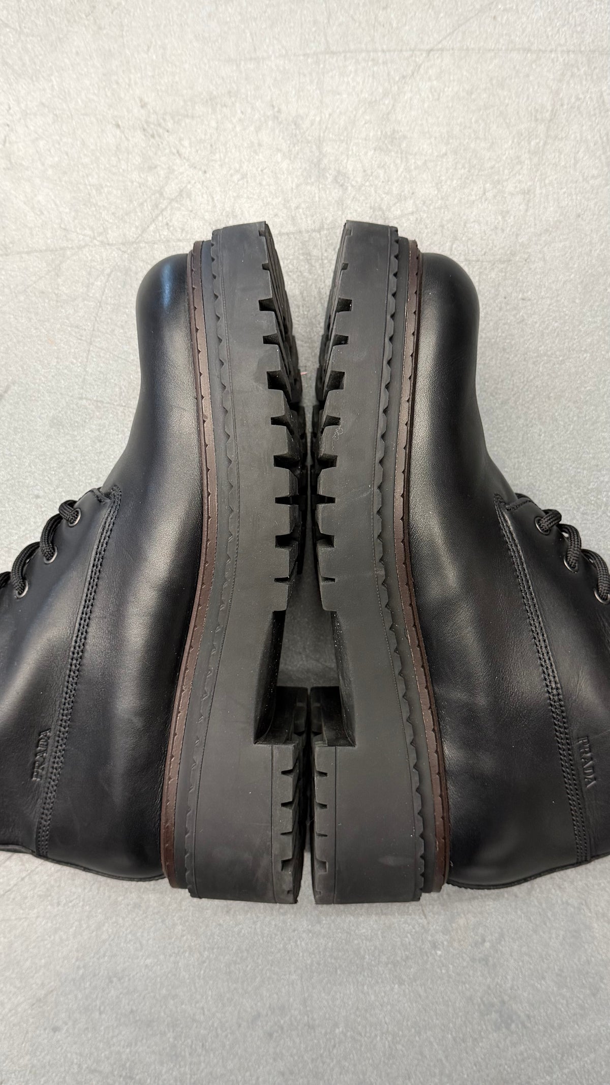 PRADA BLACK LEATHER WORK BOOTS