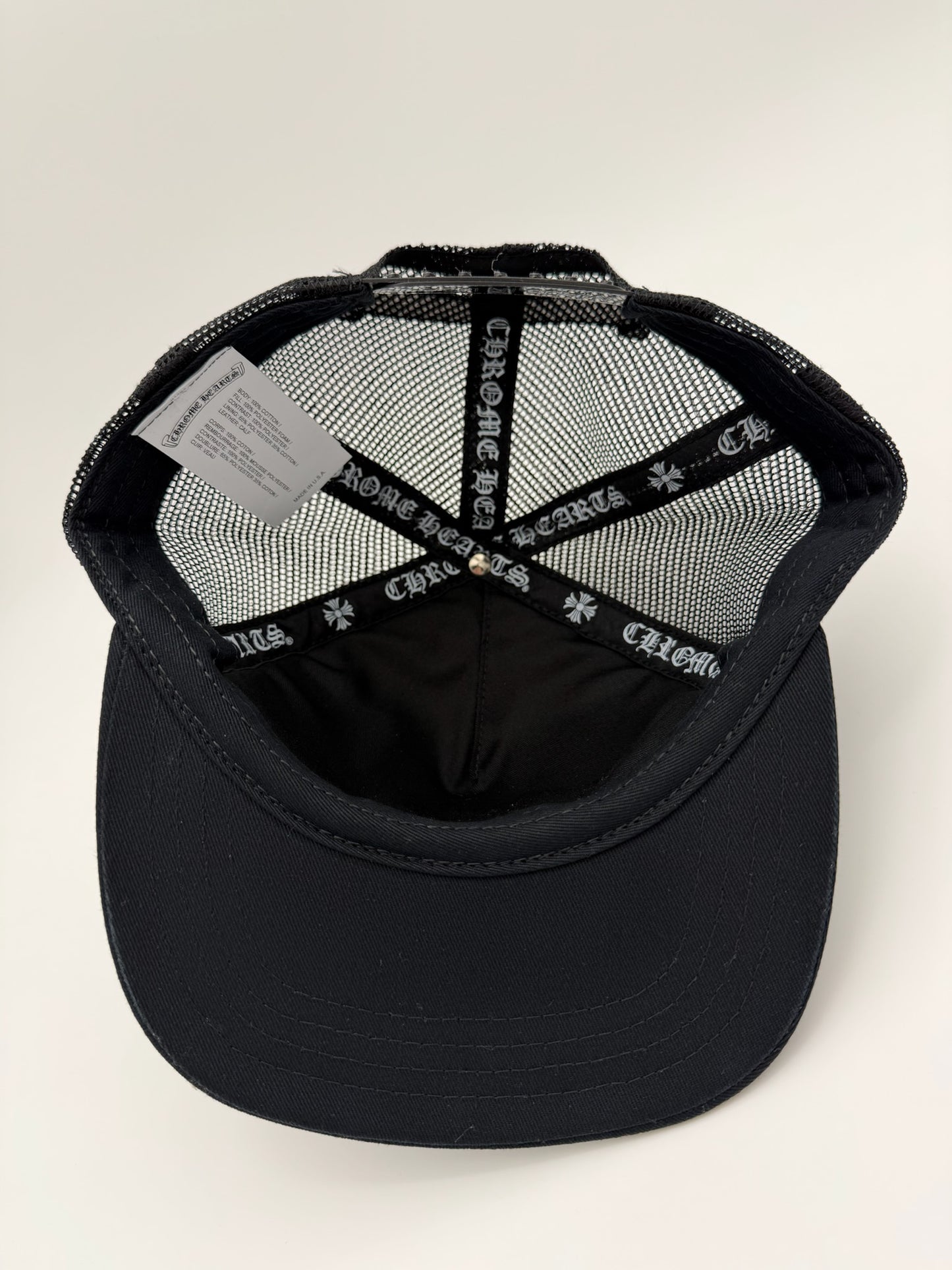 CHROME HEARTS PONY HAIR  TRIPLE CROSS TRUCKER HAT - BLACK/WHITE