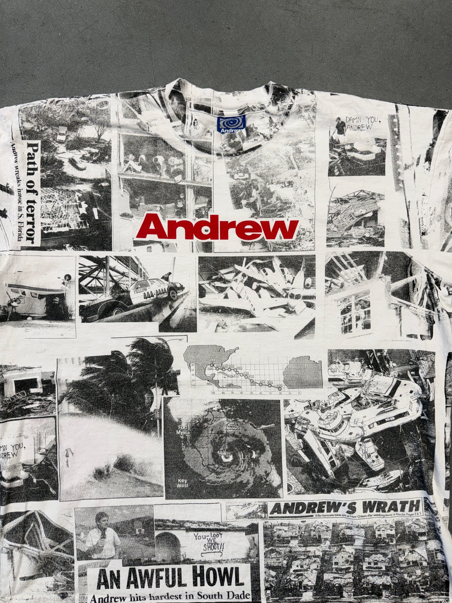 ANDREW HURRICANE ANDREW NEWSPAPER CLIPS AND PICTURES AOP TEE