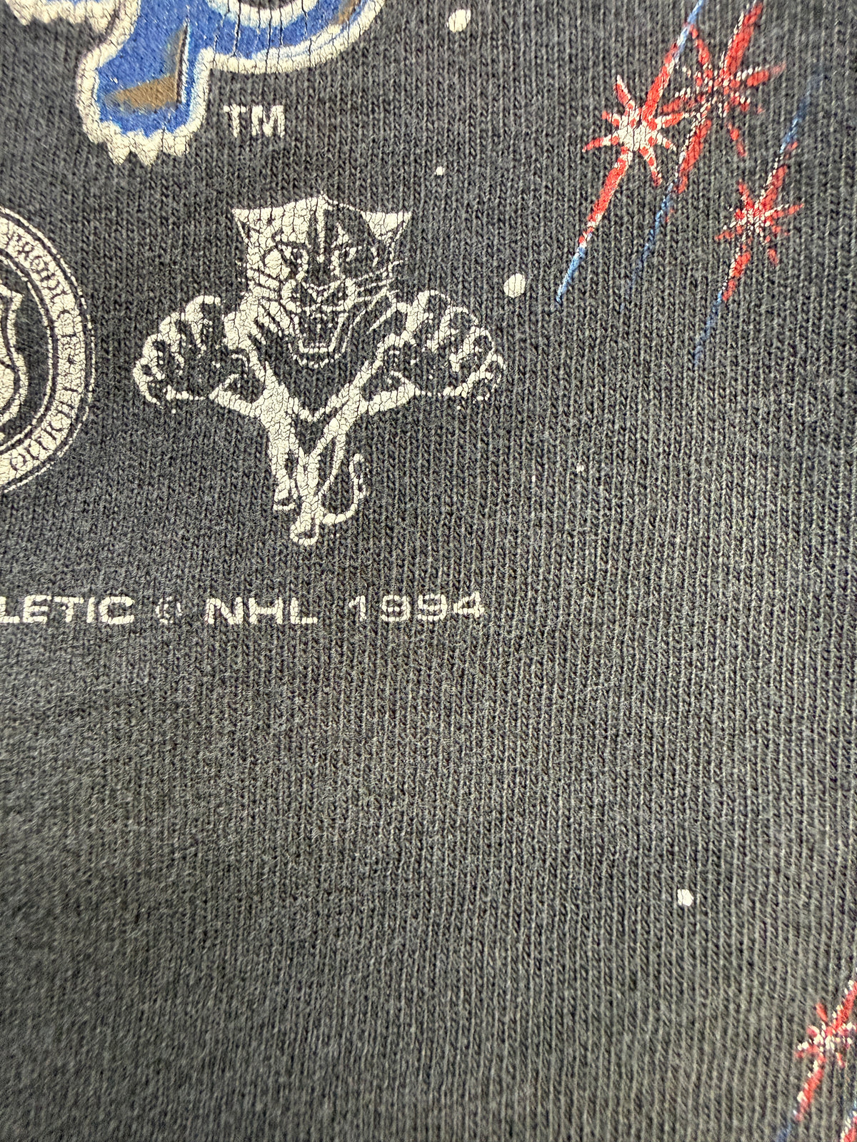 1994 NHL FLORIDA PANTHERS ALL OVER PRINT HOCKEY TEE (BULLETIN ATHLETIC TAG)